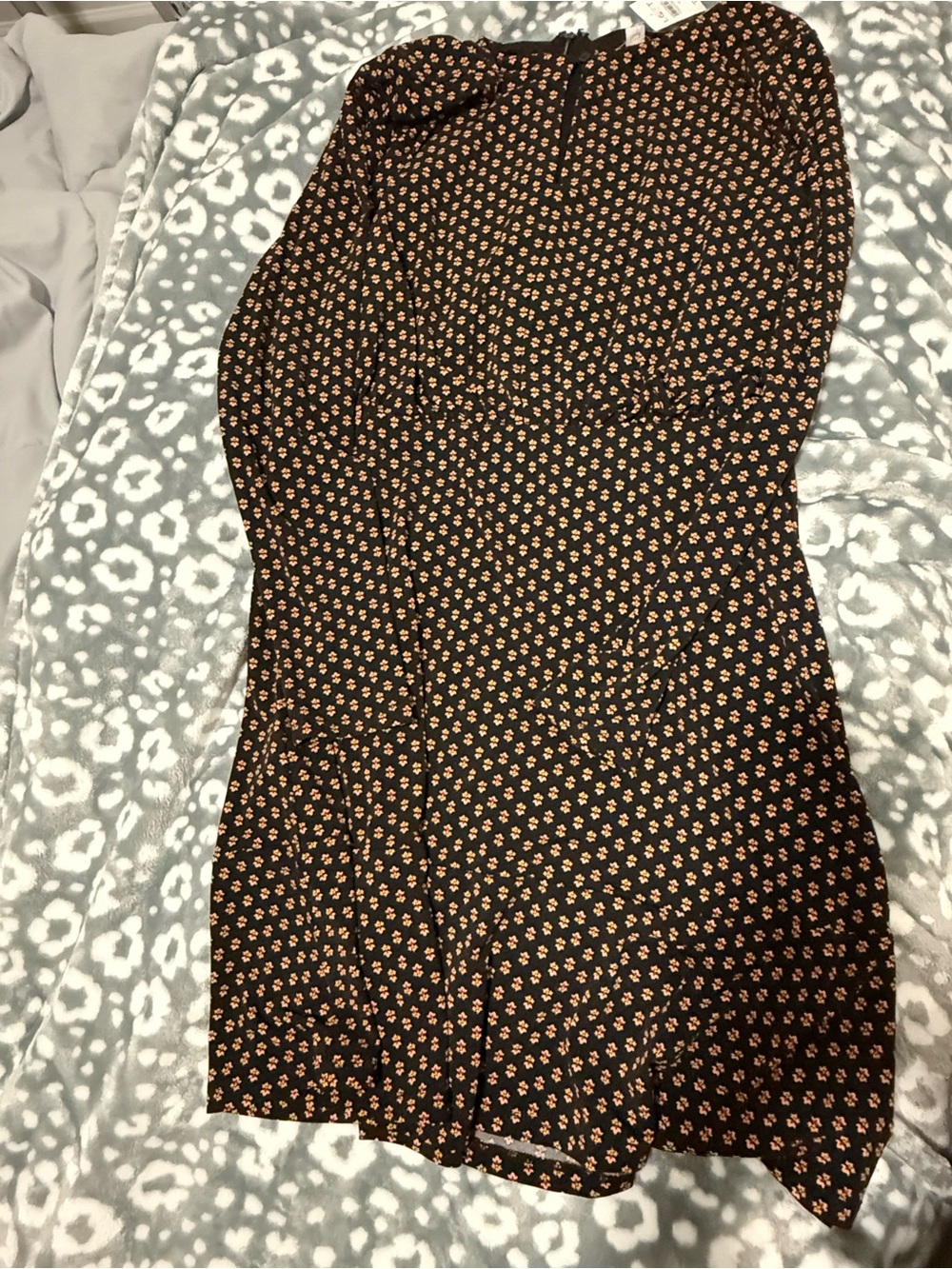 LOFT Black Mini Dress with Orange Floral Print